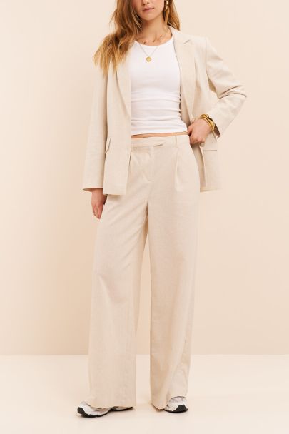Beige linnen look wijde pantalon