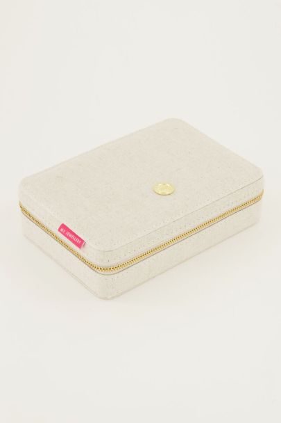 Beige linnen look sieraden etui groot 