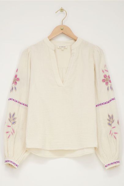 Beige muslin blouse with embroidery | My Jewellery