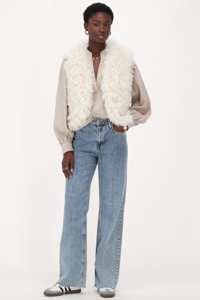 Beige mousseline blouse met glitter streep