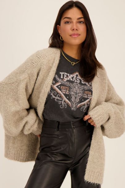 Beige oversized vest met gouden lurex