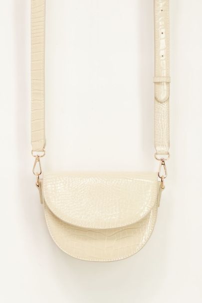 Beige shoulder bag semi-circle with croc print