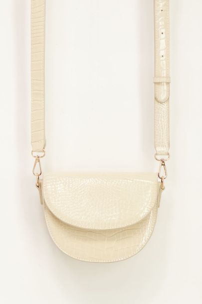 Sac bandoulière demi-lune beige effet croco