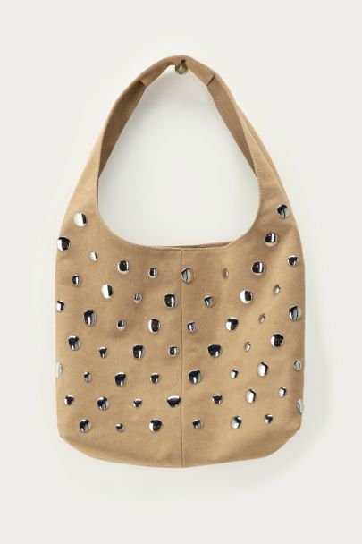 Beige schoudertas met grote studs