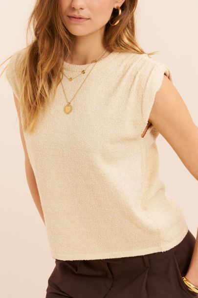 Beige mouwloze bouclé top