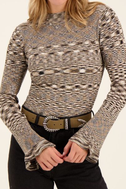 Beige spacedye top met uitlopende mouwen