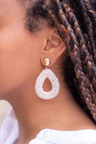 Beige statement earrings with rhinestones