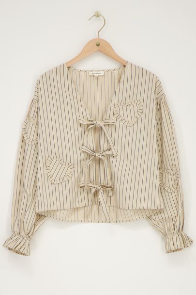 Beige striped blouse with bows & hearts