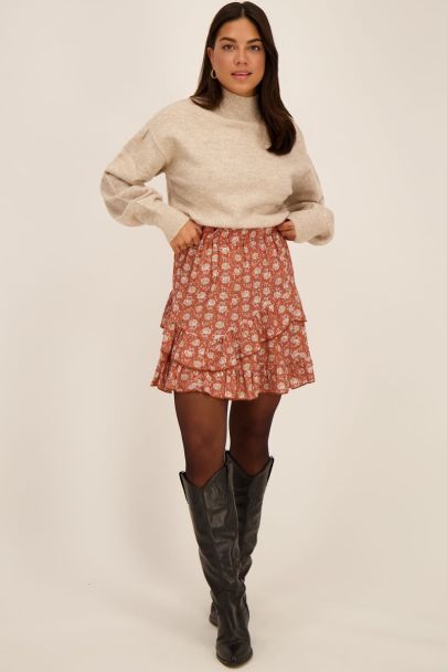Beige trui met wijde geplooide mouwen