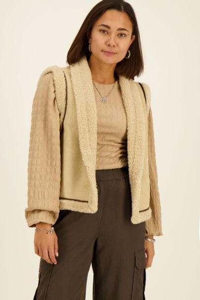 Veste sans manches réversible en teddy beige