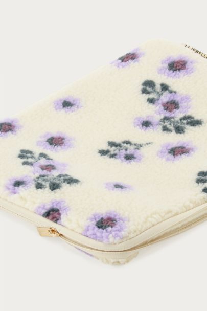 Beigefarbene Teddy-Laptop-Hülle mit lila Blumen