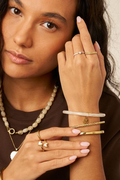 Ensemble de bracelets joncs fins beige