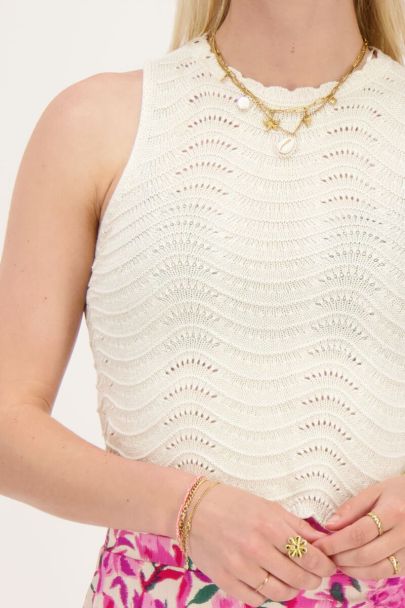 Beige open knit top with lurex