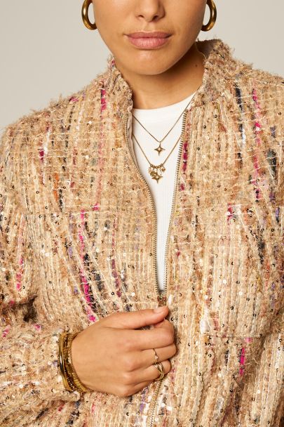 Beige tweed jacket met pailletten