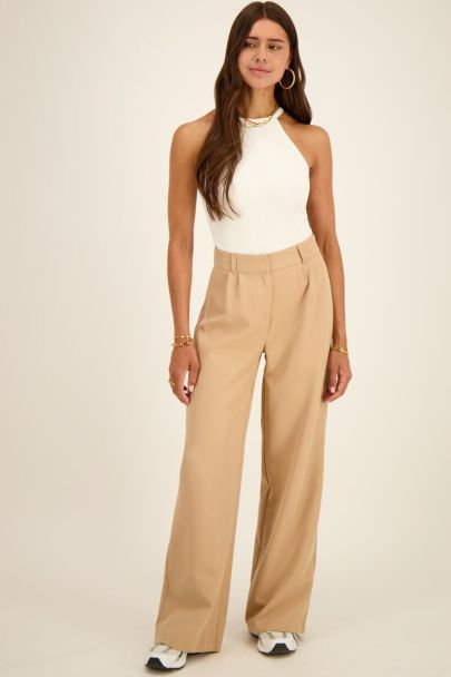 Beige wide leg trousers