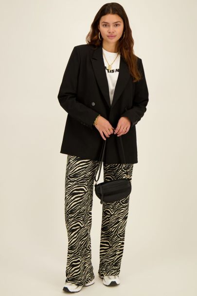 Black and white zebra print wide leg trousers