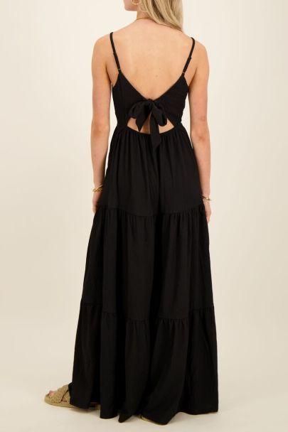 Zwarte maxi jurk met strikdetail op rug