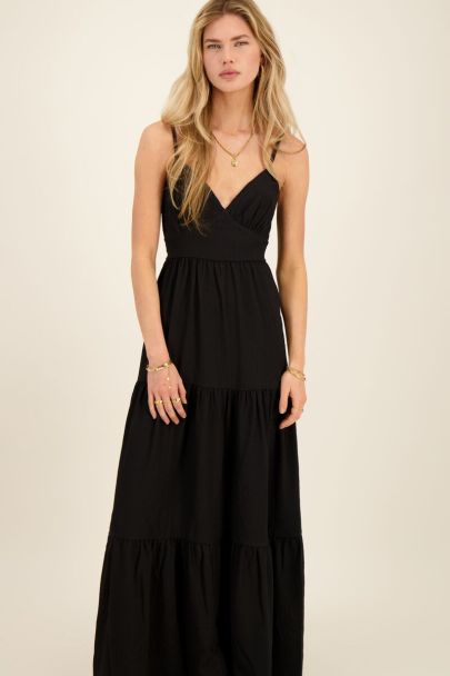 Zwarte maxi jurk met strikdetail op rug