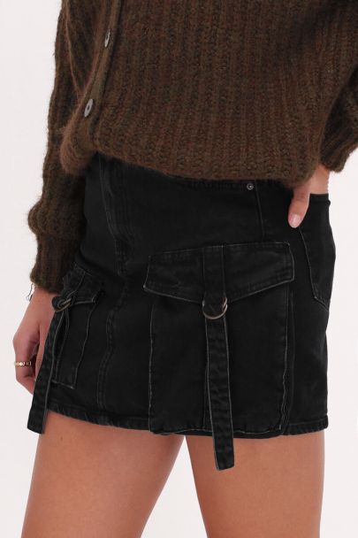 Minijupe cargo en denim noir 