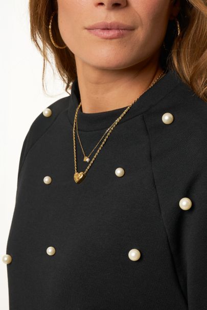 Sweat court noir avec perles fantaisie 