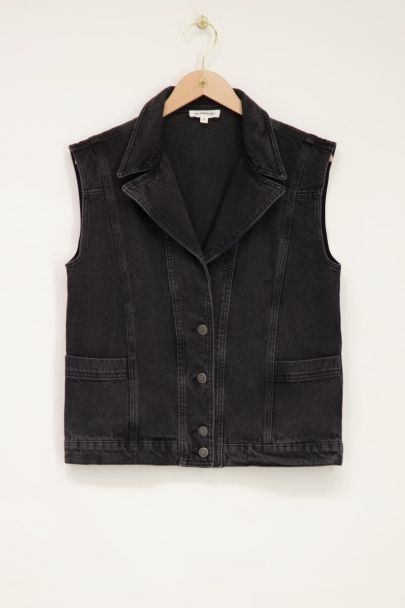 Veste en denim noir sans manches