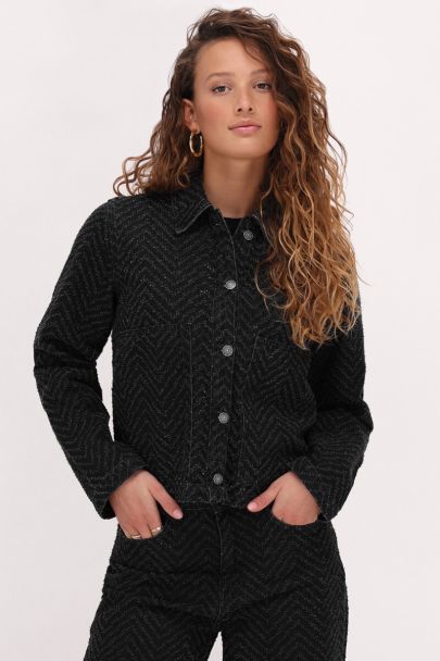 Schwarze Jeansjacke mit Jacquard