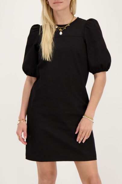 Black puff sleeve dress with bows 