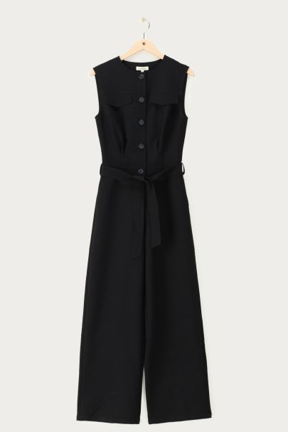 Black gilet jumpsuit with buttons
