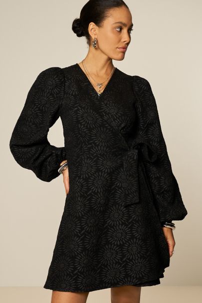 Zwarte jacquard jurk met zonnebloemen