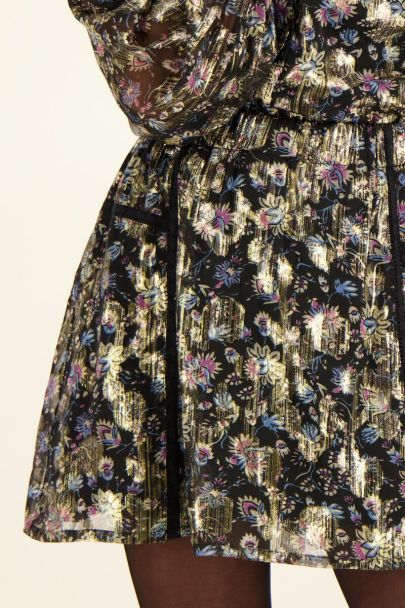 Black jacquard skirt with gold print