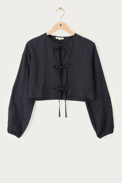 Schwarzes Jacquard-Oberteil mit Schleifen-Details