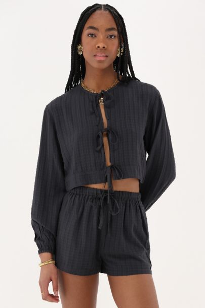 Zwarte jacquard top met strik details