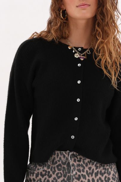 Black knitted cardigan with small buttons  