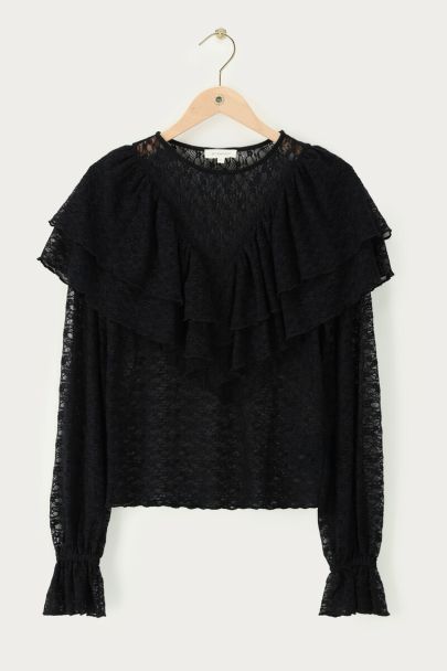 Black lace top with ruffles