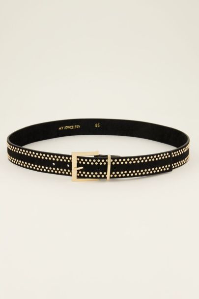 Ceinture noire en cuir avec clous couleur dorées