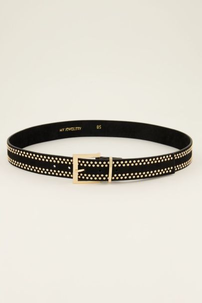 Zwarte leren riem met goudkleurige studs