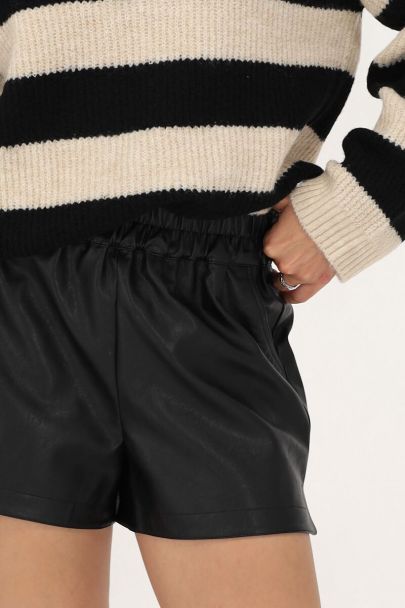 Black leather-look shorts with elastic band