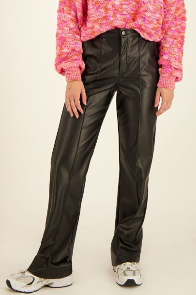 Black leatherlook pintuck trousers