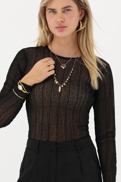 Zwarte mesh top met lange mouwen