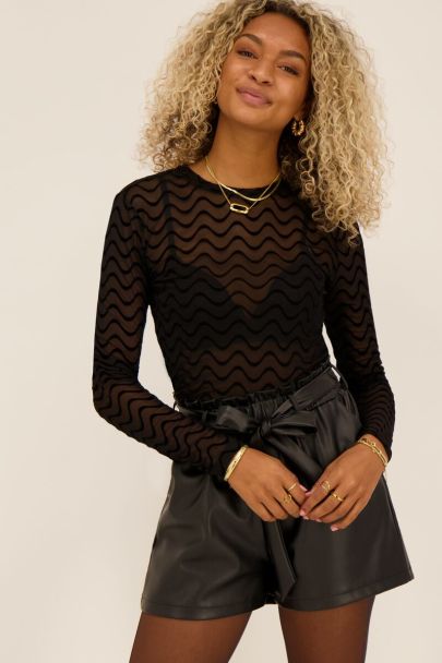 Black mesh top with wavy texture