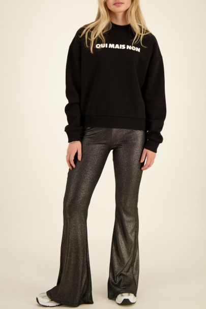 Black metallic flared pants