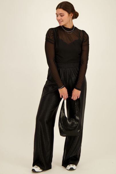 Black metallic wide-leg trousers