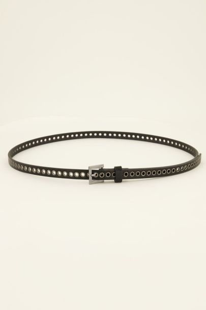 Black narrow belt with silver studs & details