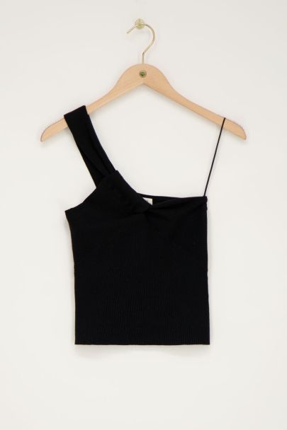 Black twisted one-shoulder top