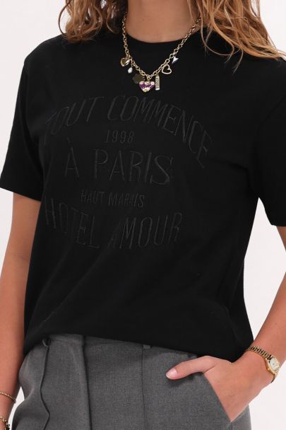 Schwarzes Oversize T-Shirt "Haut Marais hotel amour"