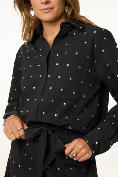 Zwarte playsuit met zilverkleurige studs