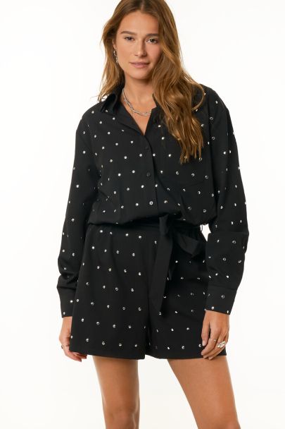 Zwarte playsuit met zilverkleurige studs