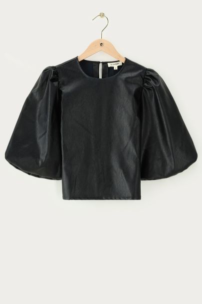 Black PU top with short sleeves