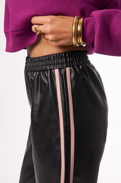Zwarte PU wijde broek met tapes