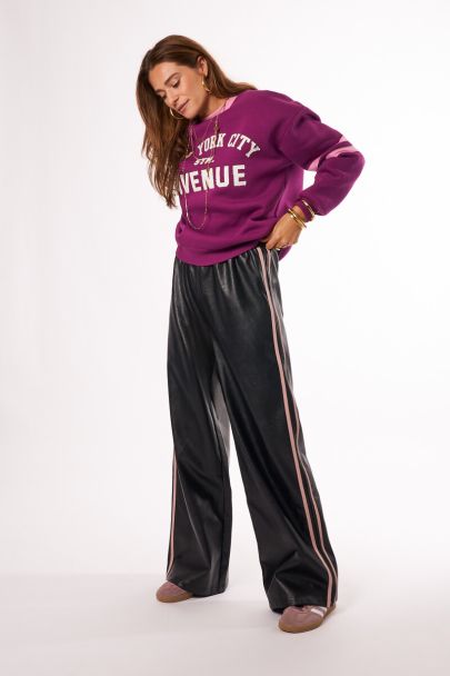 Zwarte PU wijde broek met tapes